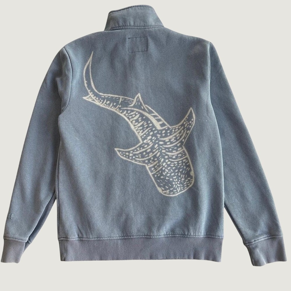 Handmade Bleach Dyed Light Blue Hoodie Whale Shark Sweatshirt Unisex